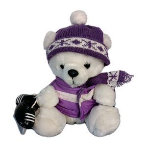 Dakin Ice Skate Bear Purple Hat Jacket Scarf Holding Skates Sitting Plush 1987